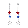 Patriotic USA flag colors rhinestone star drop earrings in red white and blue finish - Style 8-Red Blue Silver Triple Star Stud Earrings