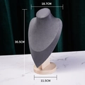 Grey velvet necklace bust display stand with wooden base 30.5CM height for jewelry - Wood Dark Grey Velvet Large