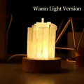 Natural selenite crystal lamp with warm light and round wooden base for bedroom decor - Selenite Warm Light Lamp - Small