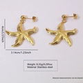 Golden starfish dangle earrings in stainless steel with a textured metallic finish - Stainless Steel Dangle Starfish Earrings