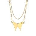 Collier double couche à pendentif papillon doré avec gravure D sur chaîne à maillons - Style Pendentif Papillon Lettre D