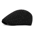 Classic black beret with white polka dot pattern for a vintage casual women style - Black Rhinestone