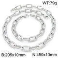 Conjunto de collar y pulsera de acero inoxidable plateado con diseño de cadena de rosca - Color Acero / 20.5CM