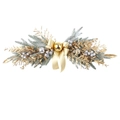 Detailansicht der grünen Weihnachtsgirlande mit goldener Schleife und Ornamenten - N605 70CM Türsturz Deko