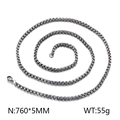 Polished stainless steel square pearl chain necklace, size 760x5mm, weight 55g - 760x5mm / Oxidized Black