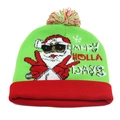 Detailed knit pattern on Christmas beanie with LED button and Santa design - One Size / Neon Green Santa (LED)
