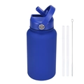 Navy blue 650ml stainless steel sports water bottle set with straws and cleaning brush - 650ml / Sapphire Blue