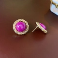 Vintage runde Ohrstecker aus Goldgeflecht mit rubinrotem Harzstein auf dunkelbraunem Leder - 15# Gold Fuchsia Halbkreis Ohrstecker