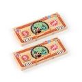 Two stacks of orange party toy bills with cartoon owl and 100 denomination design - Orange Notes (200 Sheets)