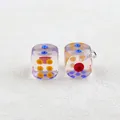 Transparent acrylic dice pendant set with colorful dots and metal ring for DIY jewelry - Clear White