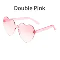 Rimless heart shaped sunglasses featuring double pink translucent lenses for trendy women - Dual-tone Pink