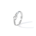 Anillo ajustable de plata de ley S925 con un brillante diseño de luna y estrellas en circón - J0368 Modelo Femenino