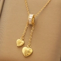 Elegant gold-tone Y-shaped necklace with paved zircon slider and double heart charms - 79#XL2159-7