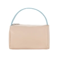 Pink and blue travel cosmetic bag with smooth leather finish and silver zipper closure - Pink