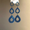 Boucles d'oreilles perles feuilles avec trois gouttes d'eau en cristal bleu chic - 48# Tige en argent-Bleu-Goutte d'eau