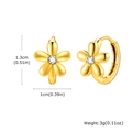 Detailed view of gold flower earrings with dimensions 1.3x1cm and clear zircon center - 5-Petal Flower Style (EH-722G)
