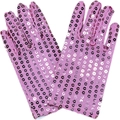 Sparkly rose pink sequined performance gloves for children's stage dance costumes - One Size / Pink