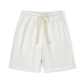 Heavyweight cream waffle knit sports shorts for men and women with adjustable drawstring waist - M / White