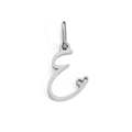 Polished silver stainless steel letter E pendant with tiny heart detail and jump ring - Letter E / Silver