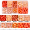 10-grid macaron glass bead set with 4mm and 8mm round and star beads for DIY crafts - Box Packaging / Orange