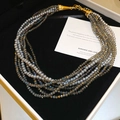 Elegant multi-layer necklace with grey pearls and dark grey crystal beads in a gift box - 8# Pearl Crystal Multilayer Necklace / Gray