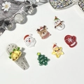 Cute Christmas resin charms featuring snowman and reindeer with a grey polka dot hair clip - Random Mixed Styles