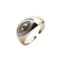 Detail of gold evil eye ring with white enamel and micro-set zirconia accents - White (CR0551DX) / Adjustable Open