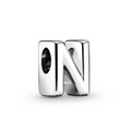 Silver alphabet N charm bead for DIY personalized bracelet jewelry making - Letter N