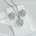 Elegant heart-shaped ruby necklace and earring set with micro-pave crystals in silver - White Zirconia Set With Chain