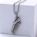 Minimalist titanium steel comb and bird pendant necklace with vintage silver finish - Steel Color Pendant (With Chain)