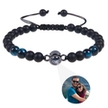 Detail of custom photo projection bracelet with matte black beads and blue tiger eye stone - Blue Tiger Eye + Matte Stone Bracelet