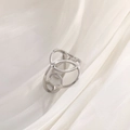Irregular geometric cutout hollow ring in silver stainless steel for women - Silver Tone Criss Cross Wrap