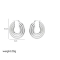 Detail of silver C-shape textured metal earrings, 4.3cm height with layered rib design - C-type Wavy Three-ring-Silver