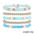 5-piece set of Bohemian Heishi clay bead bracelets in tiffany blue, white, and gold - Tiffany Blue Mix