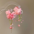 Detail of pink flower earrings with crystal accents and delicate metal chain tassels - Pink Flower Tassel Rhinestone Style (21# Silver Pin)