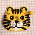 Handmade tiger wool felt coin purse with yellow pompom zipper, 12x14cm size - Tiger