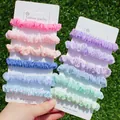 Set of 12 pastel macaron scrunchies with polka dots on a white fashion jewelry card - 12Pcs Purple Blue Pink Green
