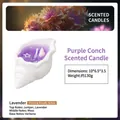 Purple shell scented candle with lavender fragrance in a white decorative plaster holder - Purple Conch/Lavender Scent