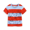 Gestreiftes Jungen-T-Shirt aus Baumwolle mit blau-roten Streifen und Baustellenfahrzeug-Motiv - 2T (80-90cm) / Orange-blau Gestreiftes Baufahrzeug (6020)