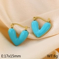 Sky blue heart-shaped stainless steel earrings with gold edges on silk background - Blue (KE115500-SP)