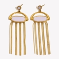 Elegant 18K gold plated stainless steel stud earrings with purple shell and chain tassels - Mother of Pearl Tassel Stud Earrings - Gold