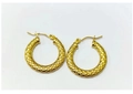 Close-up detail of gold stainless steel woven textured hoop earrings showing intricate finish. - Stereo Rhombic Weave Earrings / Gold (Wavy Hollow Design)