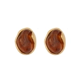 Vintage amber resin stud earrings with irregular gold-plated stainless steel base - Amber Irregular Oval Style (2#)