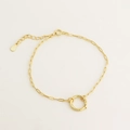 Golden paperclip chain bracelet with round spring clasp and teardrop charm detail - Gold Plated Bracelet