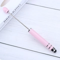 Pink beaded stylus pen with silver metal accents for tablets and smartphone screens - Candy Light Pink