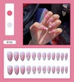 Pink flame press-on nails set with silver glitter detail and 24-piece almond shape tips - Pink Flame Gradient Style (R155)