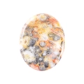 Pierre de pouce ovale en agate polie avec des motifs tourbillonnants jaunes et gris - Agate Folle / 45*35*8mm