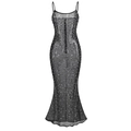 Sprankelende zwarte mesh zeemeerminjurk met zilveren strass-steentjes en bandjes - S / Zwart