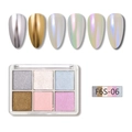 Gedetailleerd palet van 6-kleuren solide spiegel nagelpoeder met metallic effecten - 6 Kleuren Solid-06 (F6S-06)