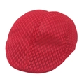Detailed view of red lace mesh newsboy cap featuring intricate hollow-out floral patterns - Adjustable / Red